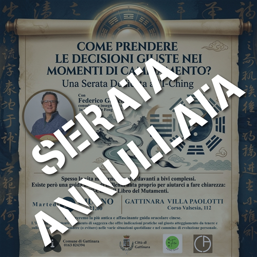 Annullata la serata dedicata allI-Ching prevista per il 30 giugno a Villa Paolotti