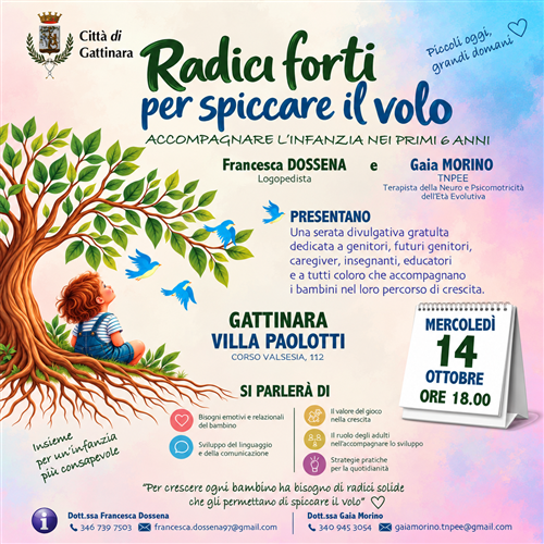 â€œRADICI FORTI PER SPICCARE IL VOLOâ€: a Gattinara una serata dedicata alla crescita dei bambini