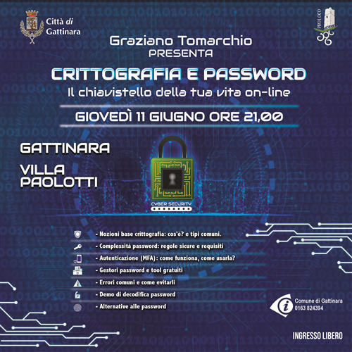 Crittografia e Password: recuperato l'incontro con Graziano Tomarchio, appuntamento l'11 giugno a Villa Paolotti