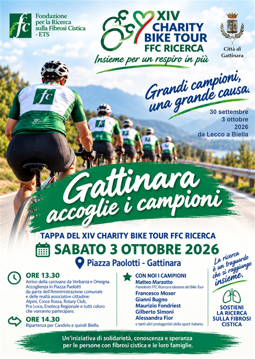 A Gattinara arrivano i Campioni che pedalano per la ricerca contro la Fibrosi Cistica