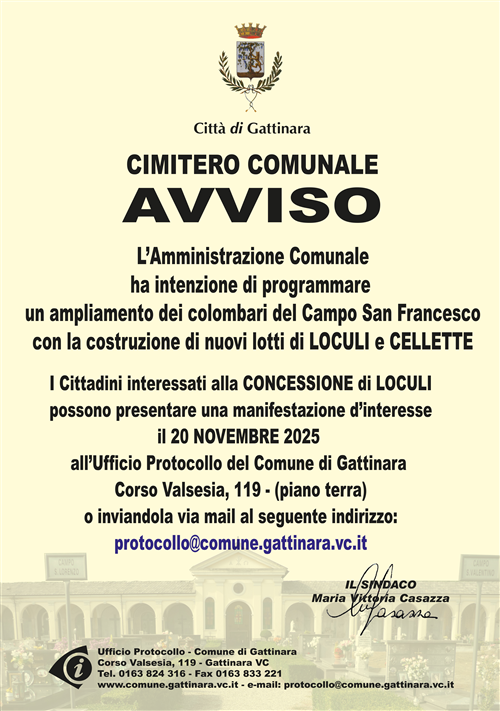 Gattinara pianifica l’ampliamento dei colombari al Campo San Francesco: aperta la manifestazione di interesse per la concessione di nuovi loculi